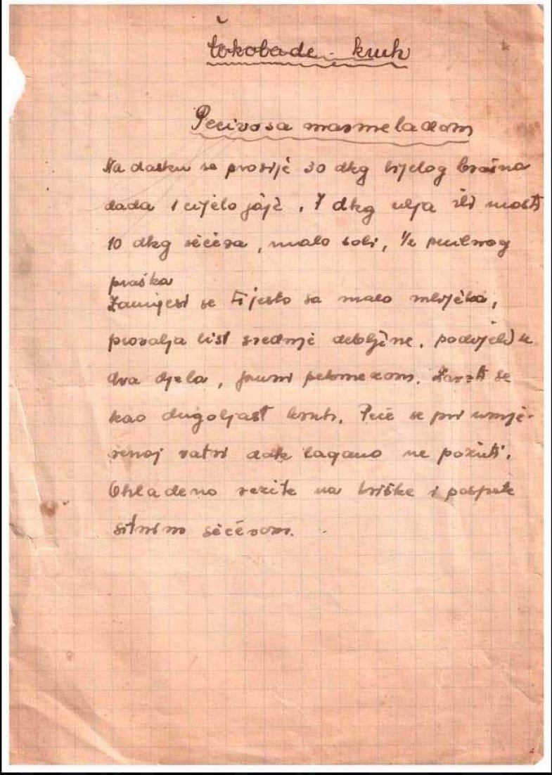 Slika 2. Recept „Pecivo s marmeladom“ iz rukopisne kuharice obitelji Šironja, Zagreb (foto: Krešimir Belošević)